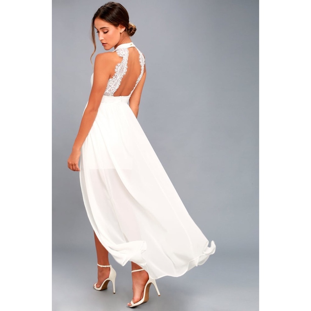Lulu “Angel Kisses” Lace Backless Halter MaxiDress - Picture 4 of 13
